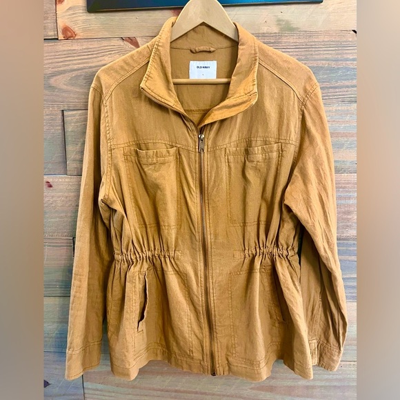 LINEN Utility Jacket with Adjustable Drawstring Waist - Picture 1 of 8